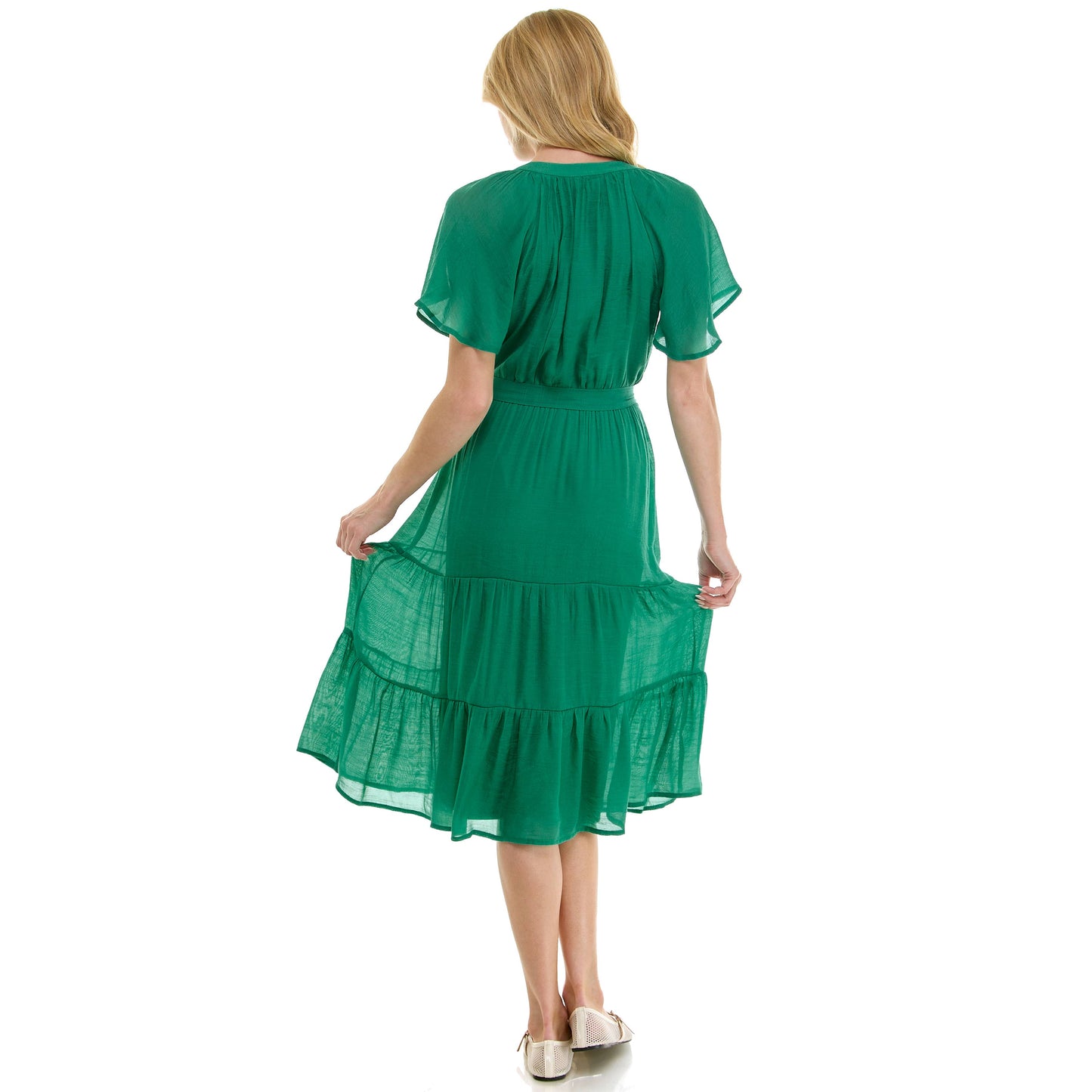 Papaya Glow Gauze Midi Dress with Trim Details