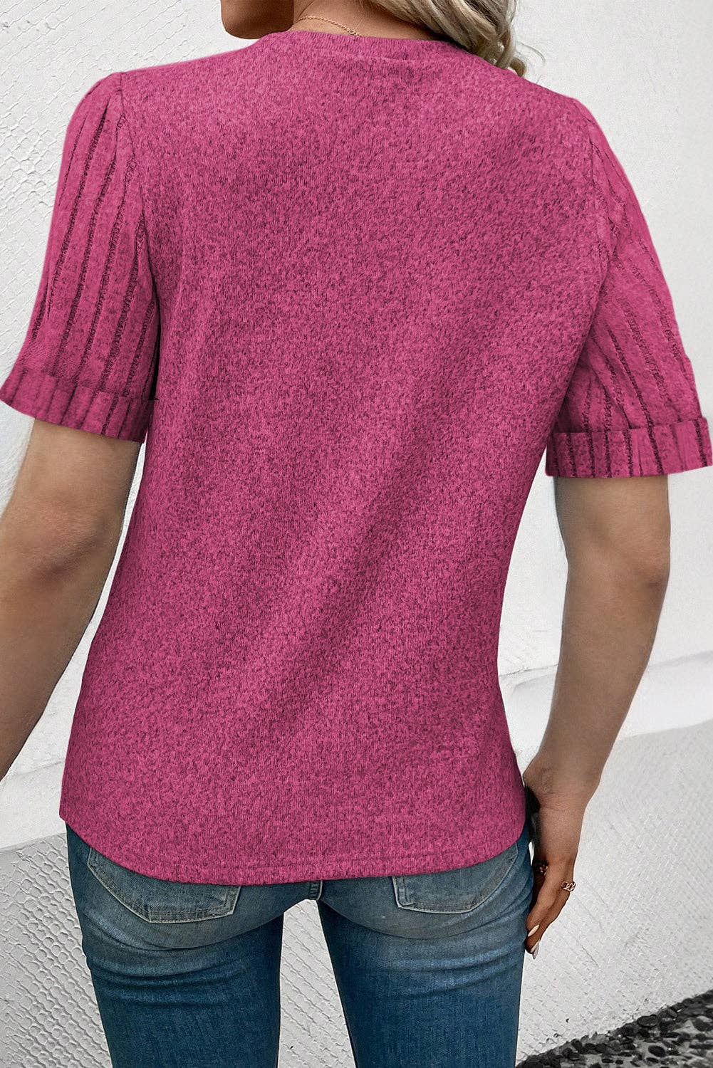 Ribbed Short Sleeve Shirt (bright pink)