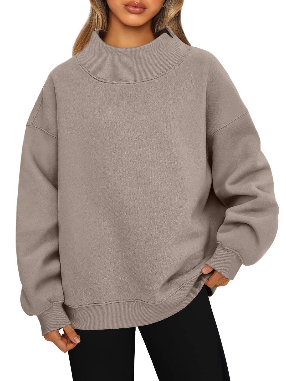 Oversized Mock Neck Fleece Pullover Sweatshirt