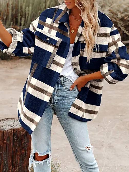Green Plaid Button Flannel Shirt Jacket