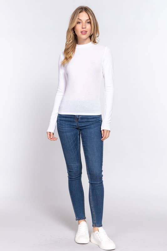 Long Sleeve Mock Neck Rib Knit Top