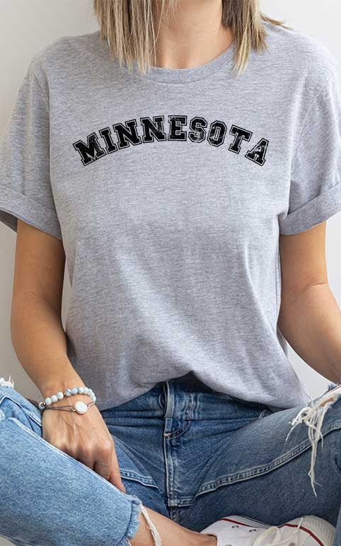 Distressed Varsity Minnesota State Graphic Tee.