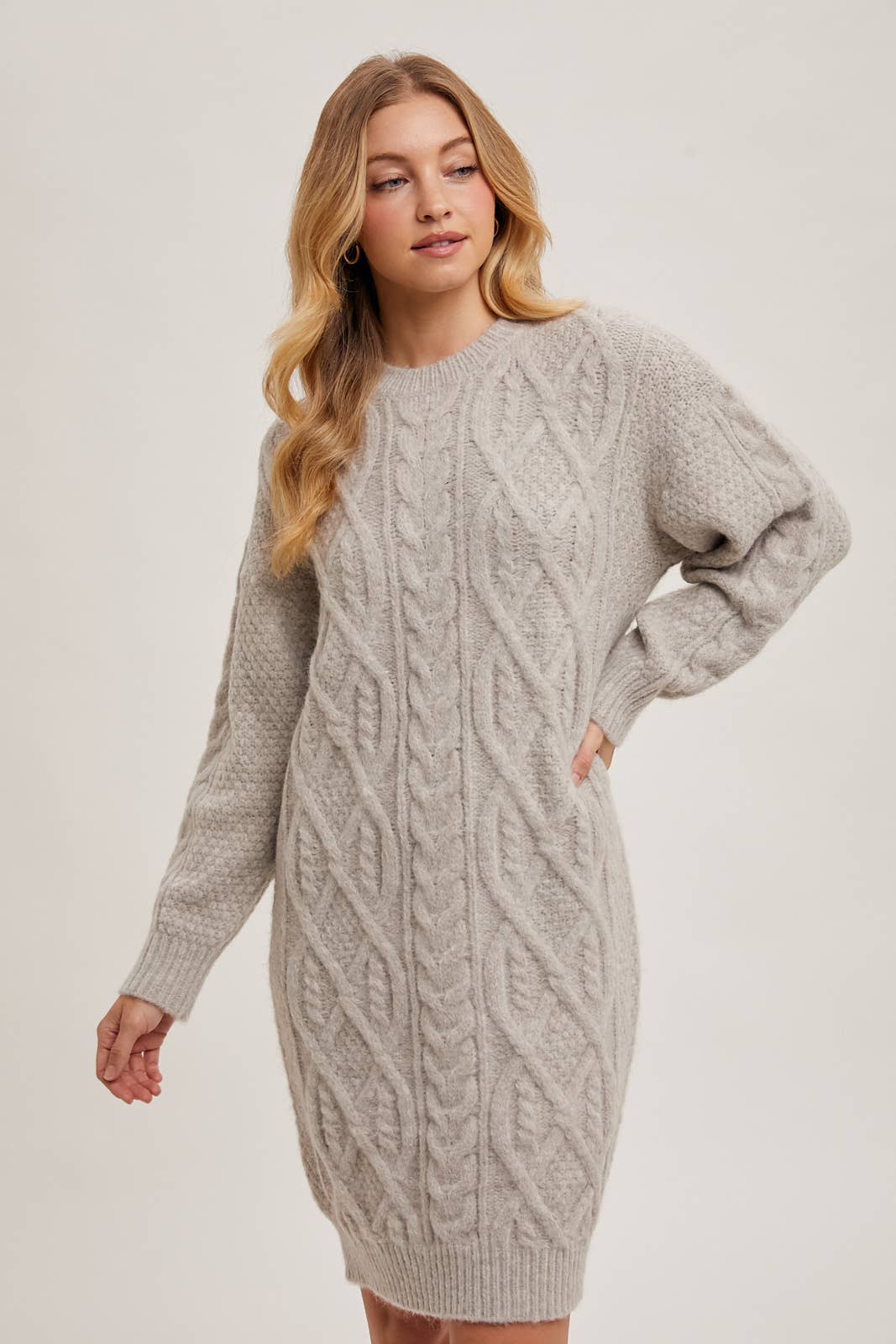 Cable Knit Sweater Midi Dress (Birch)