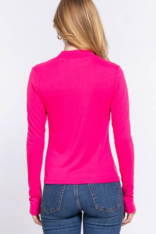 Long Sleeve Mock Neck Rib Knit Top