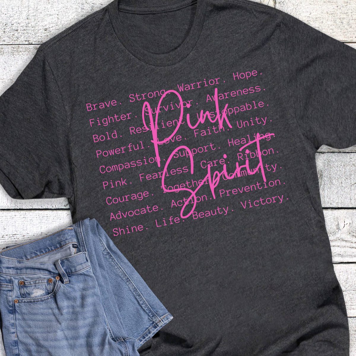 Breast Cancer Pink Spirit Brave Strong Warrior Graphic Tee