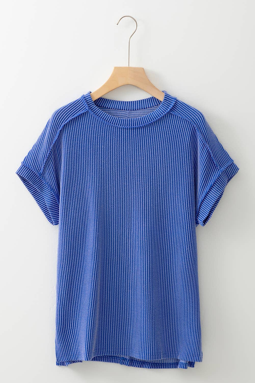 Solid Textured Exposed Seam Casual T-shirt