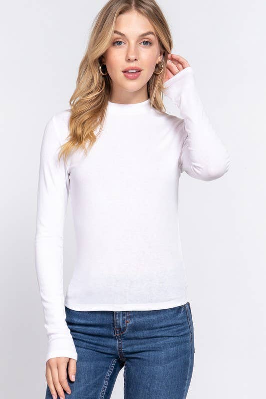 Long Sleeve Mock Neck Rib Knit Top