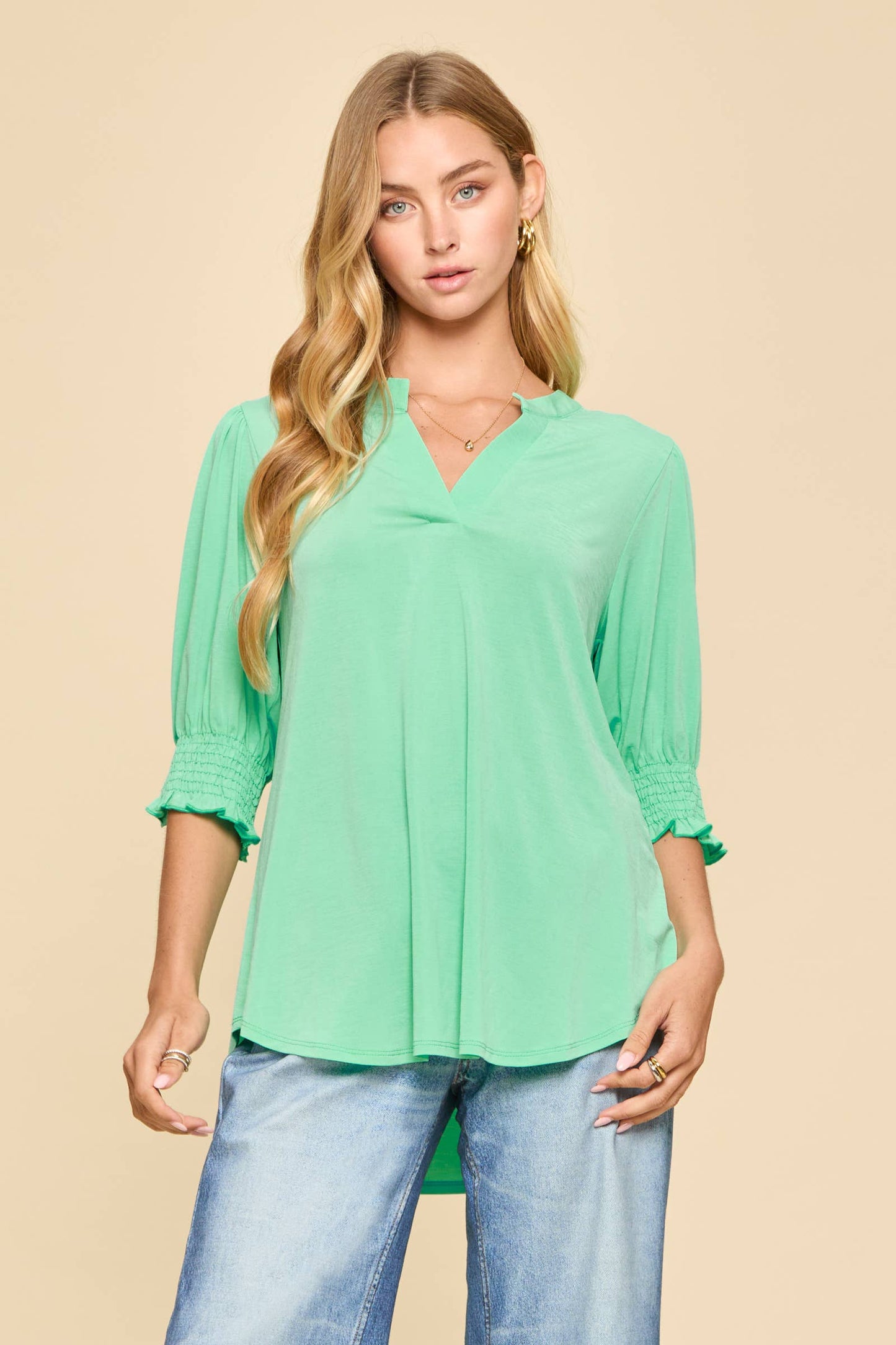 Smocked 3/4 Sleeve Lizzy Top