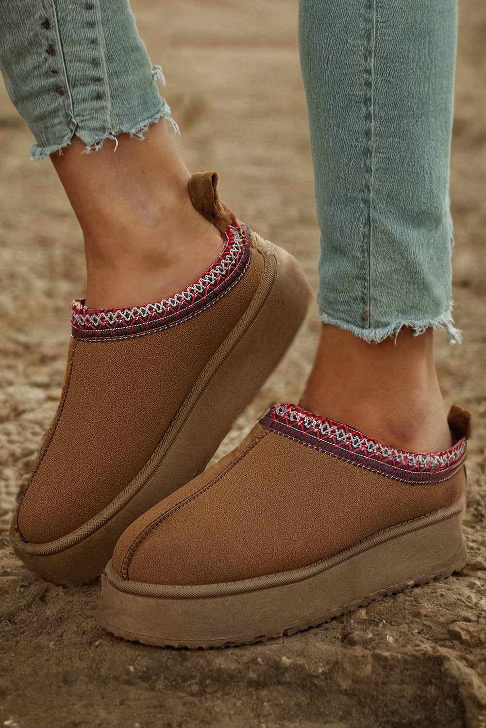 Contrast Print Suede Plush Lined Boots