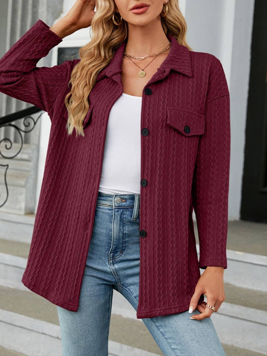 Jacquard Single-Breasted Long-Sleeved Shirt Jacket