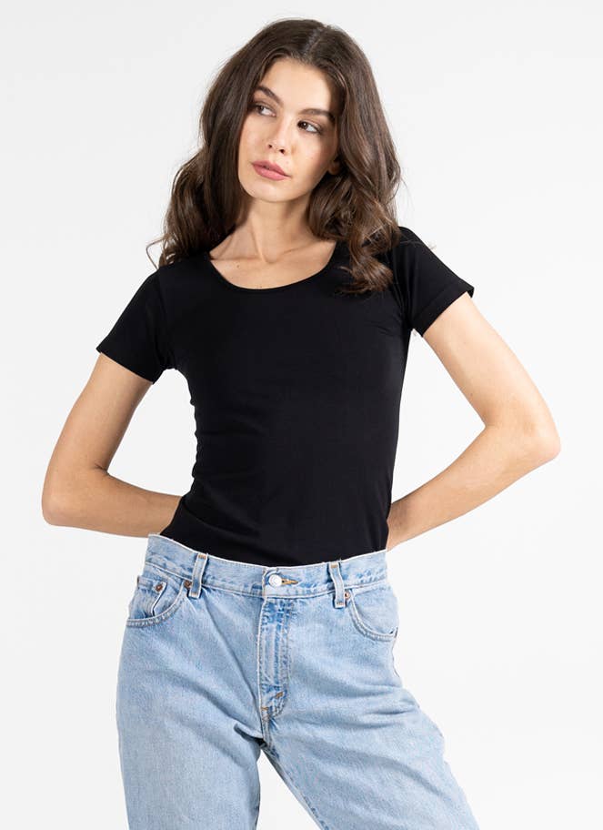 Bamboo Short Sleeve Scoop Neck Top