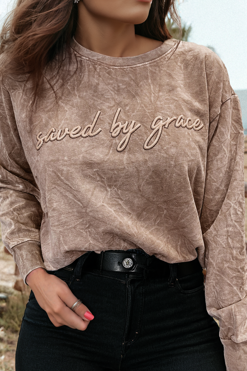 Saved by Grace Mineral Wash Loose Sweatshirt