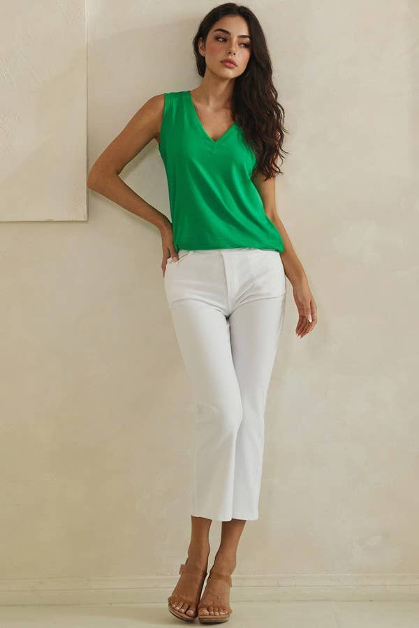 LuxeAir Ribbed Relaxed V-Neck Tank Top: Kelly Green / L