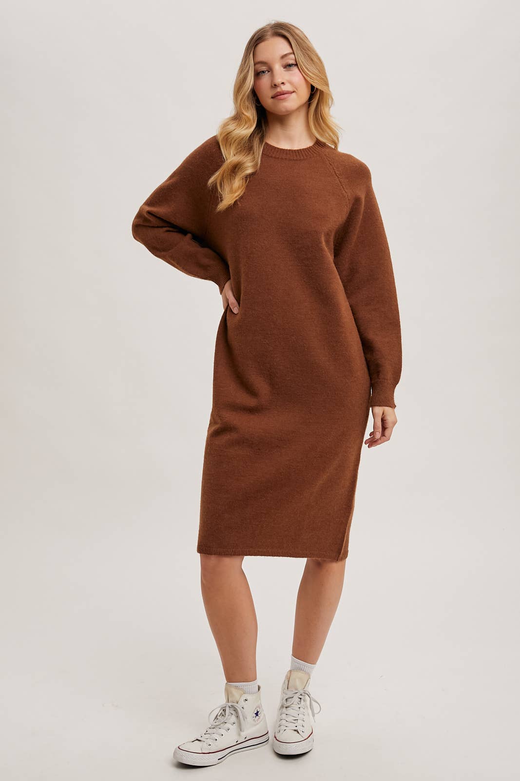 Basic Knit Sweater Midi Dress (Beige)