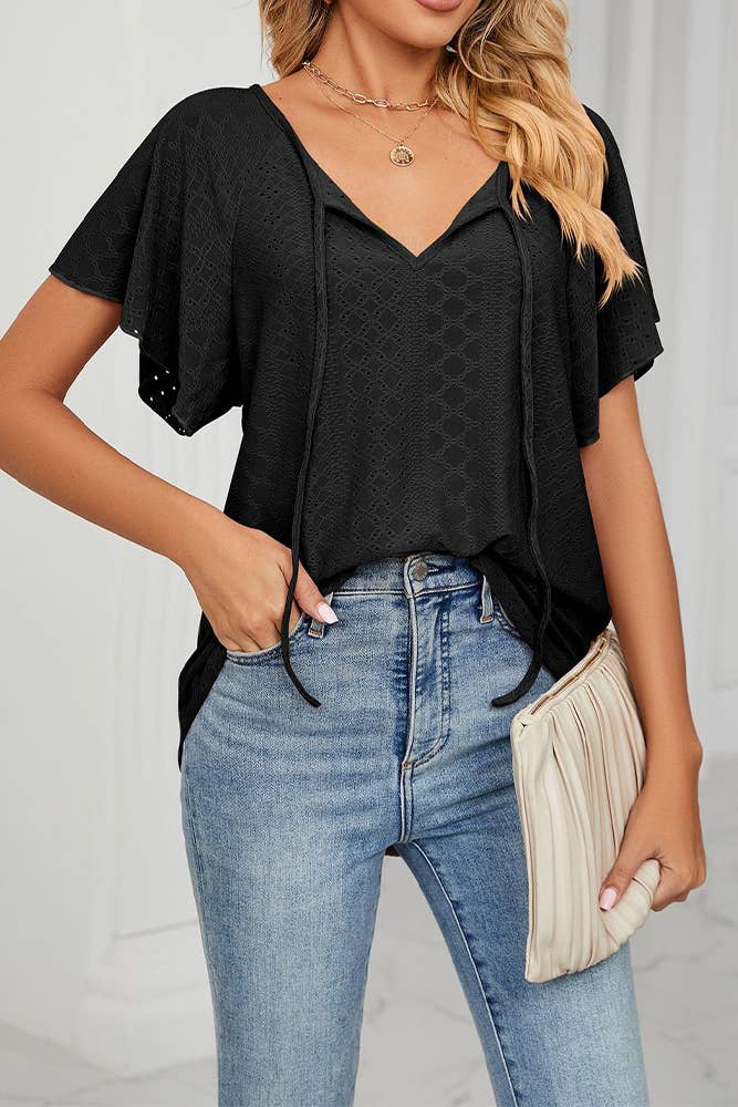 Hollow Out Straps Ruffle Sleeves Top