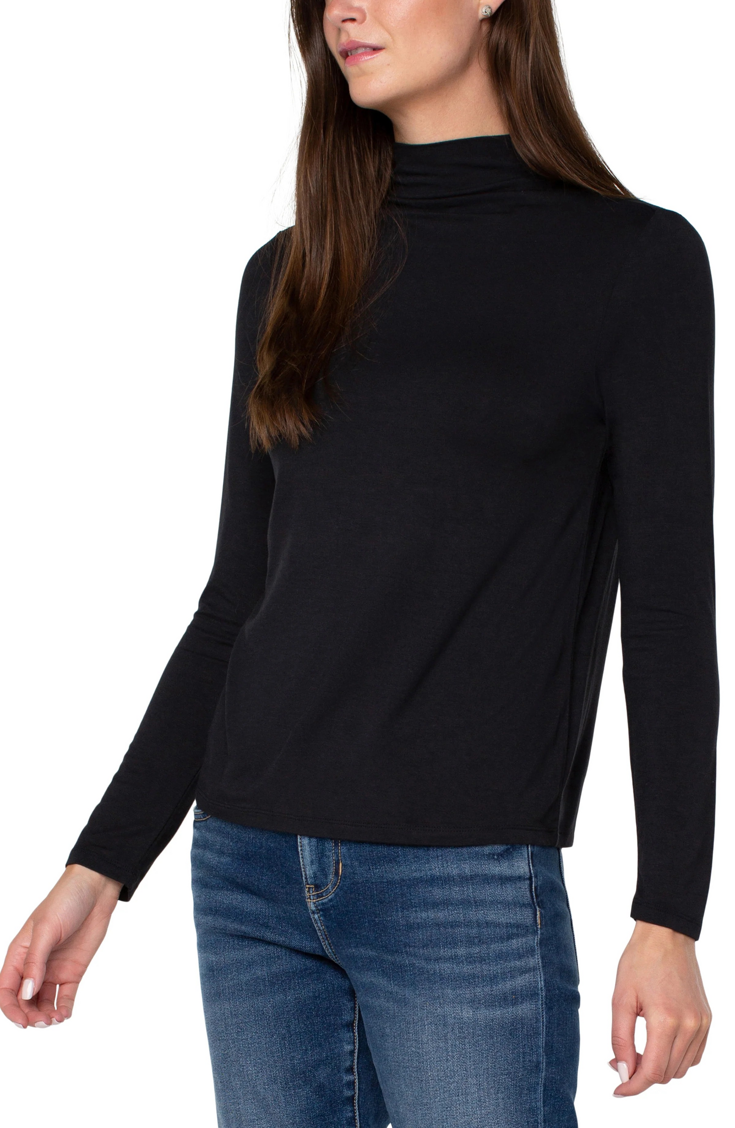 Liverpool Mock Neck Long Sleeve Knit Top (White)