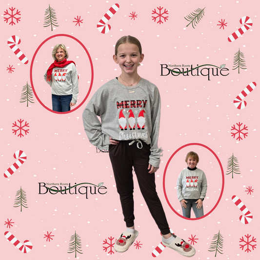 Merry Christmas Santa Gnome Long Sleeve Casual Sweatshirt