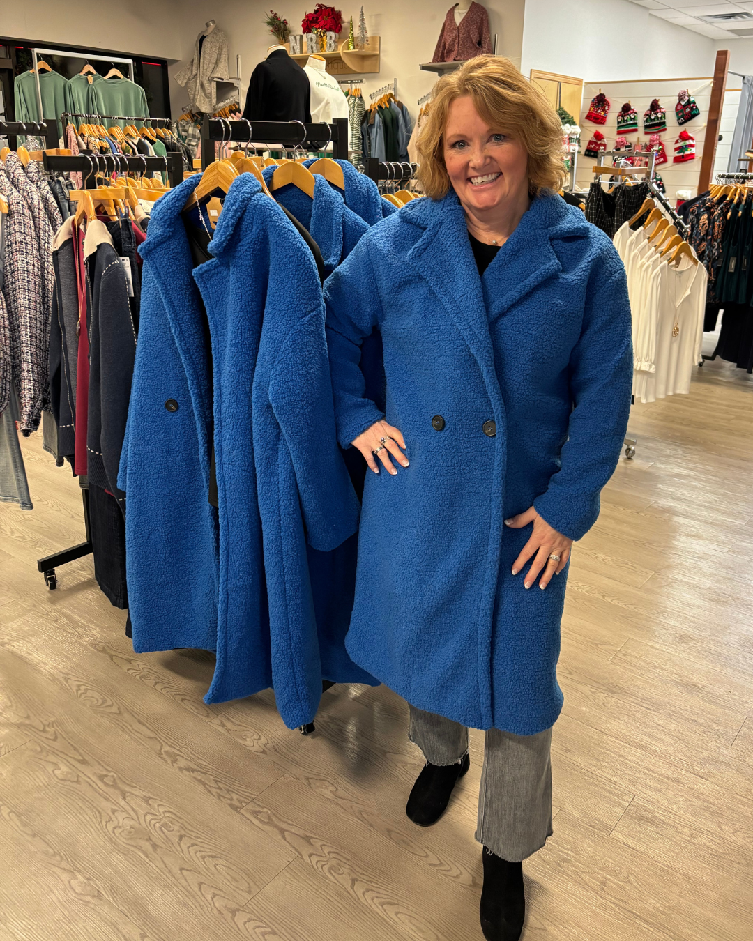 Double Breasted Long Sleeve Fuzzy Overcoat