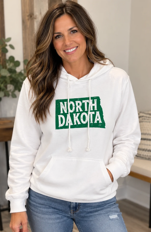 North Dakota Lightweight Pullover Hoodie (Green Lettering)