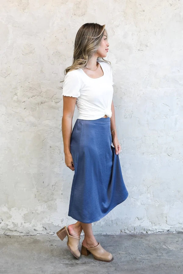 Silk Midi Skirt in Heritage Blue