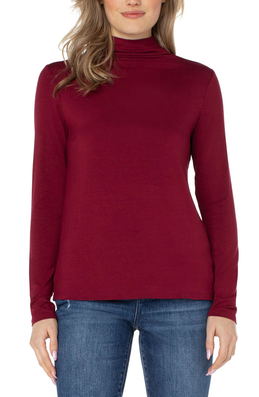 Liverpool Mock Neck Long Sleeve Knit Top (Red Velvet)