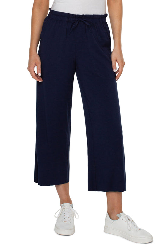 Liverpool Pull on Tie Waist Wide Leg Ankle (Cosmic Navy)