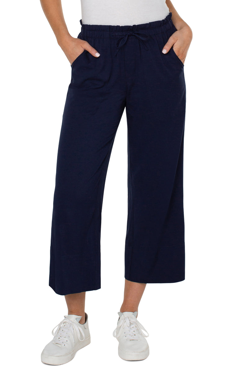Liverpool Pull on Tie Waist Wide Leg Ankle (Cosmic Navy)