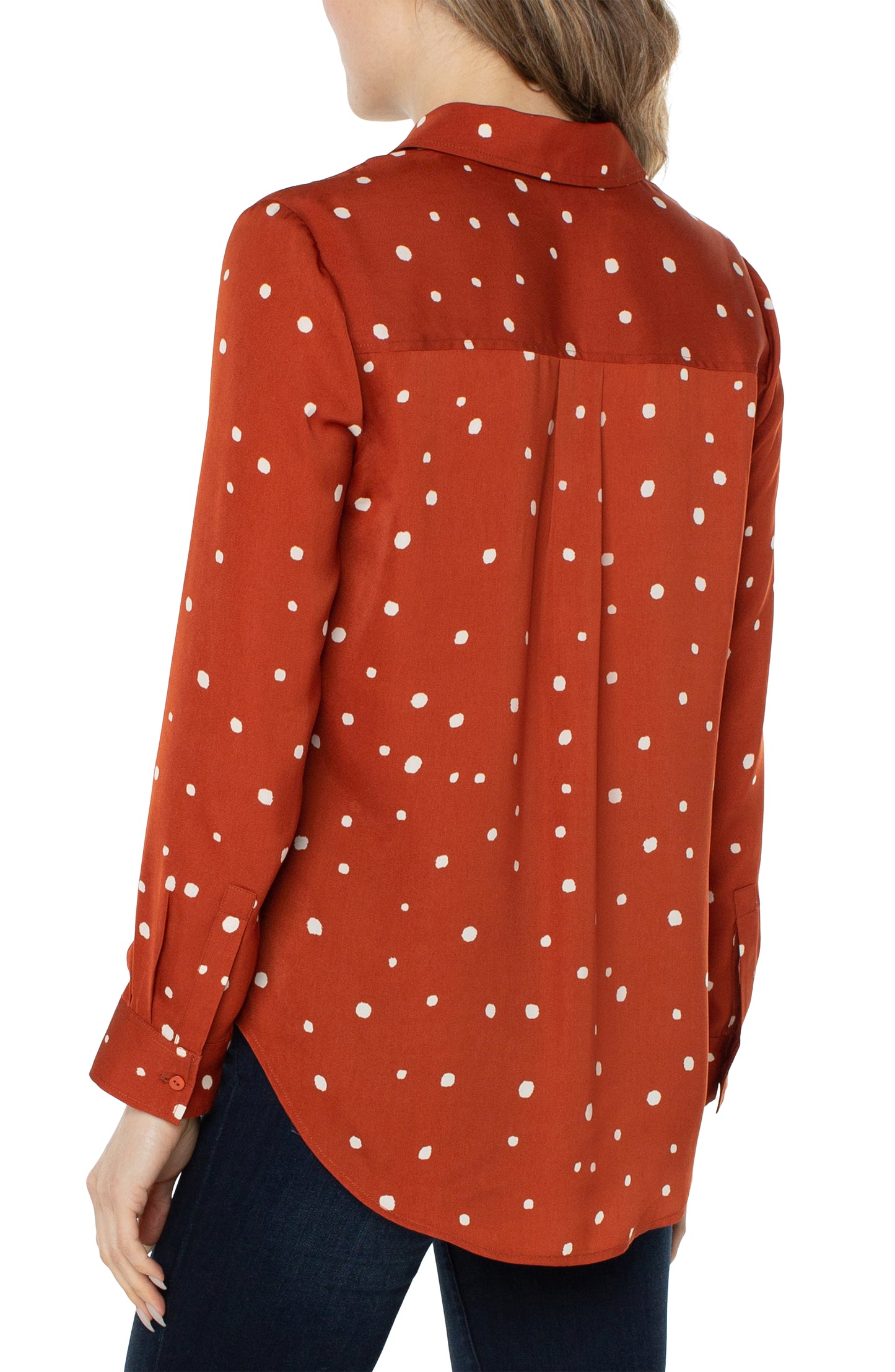 Liverpool Flap Pocket Button Front Woven Blouse (Dot/Maple Red) (plus size available)