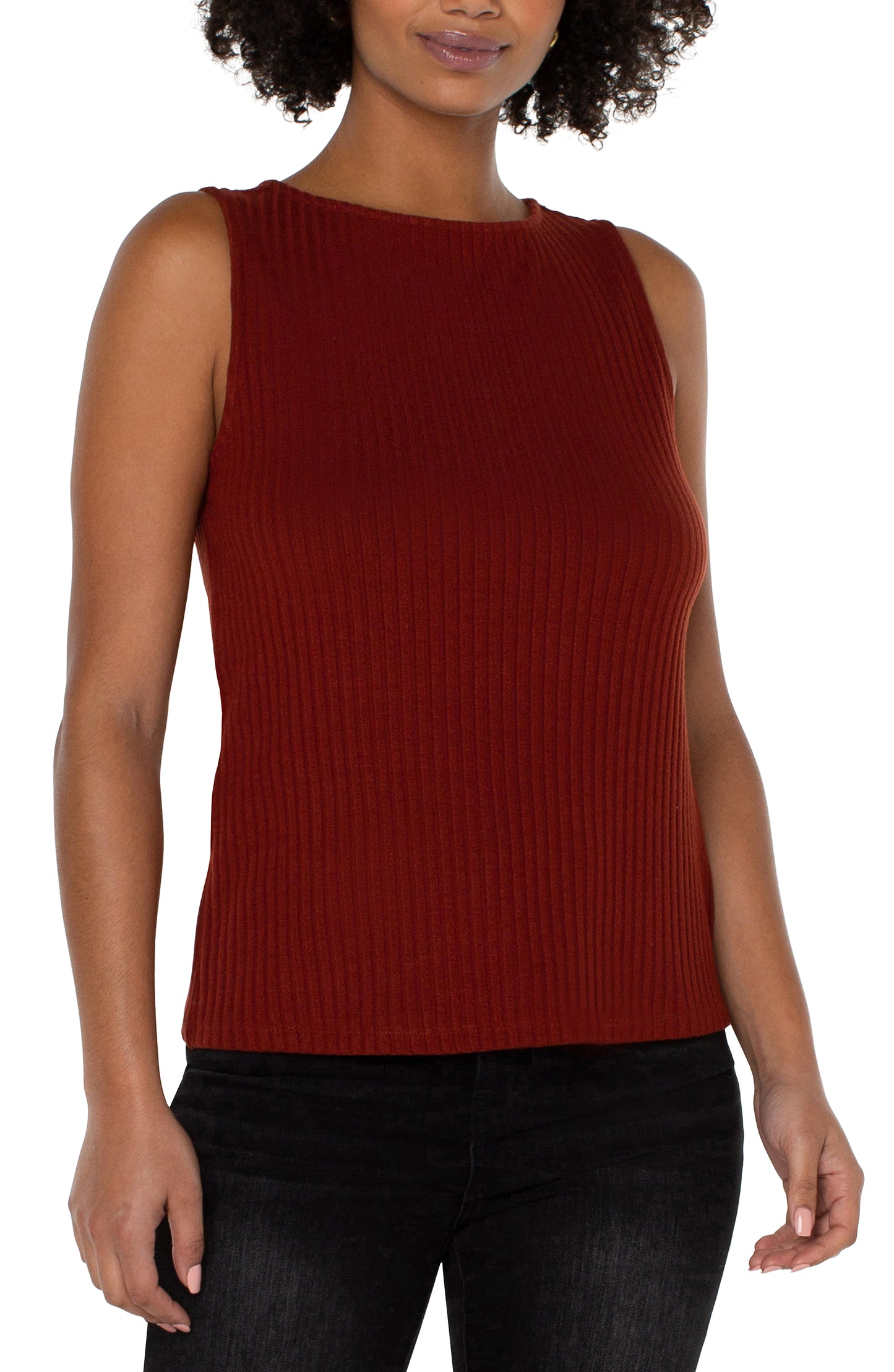 Liverpool Sleeveless Boat Neck Rib Knit Top (Solids)