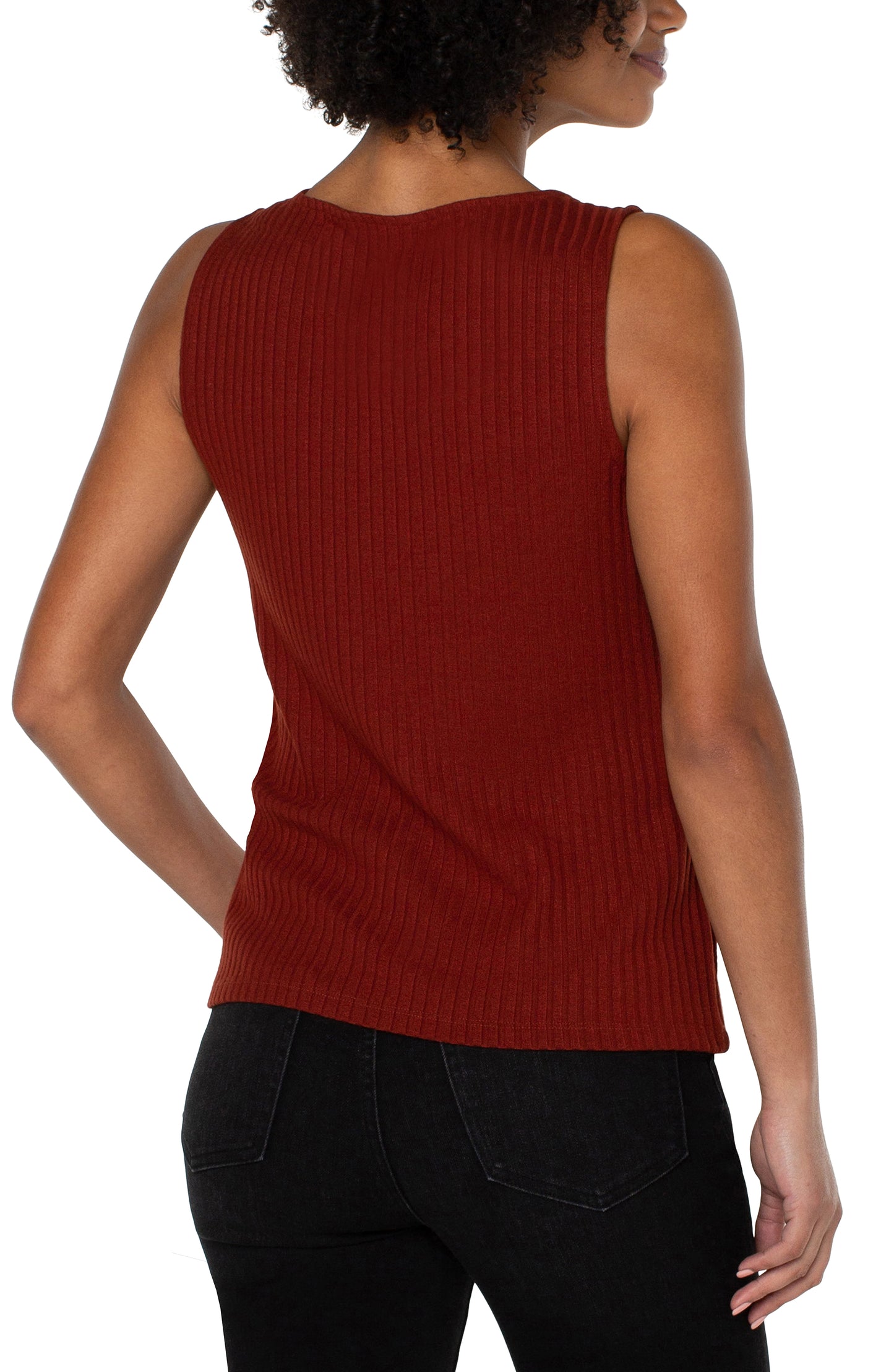 Liverpool Sleeveless Boat Neck Rib Knit Top (Solids)