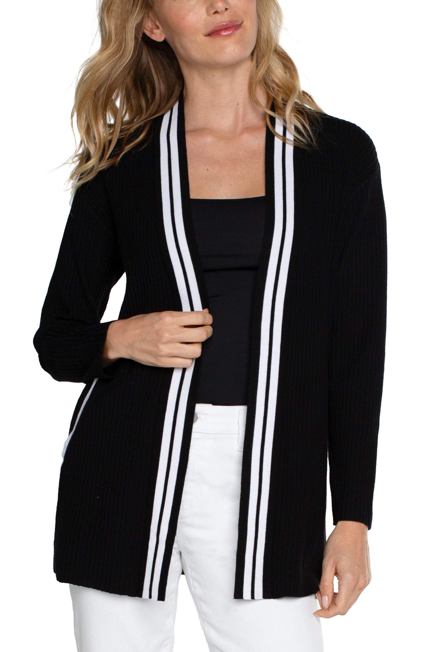 Liverpool Open Front Cardigan Sweater (black and white contrast)