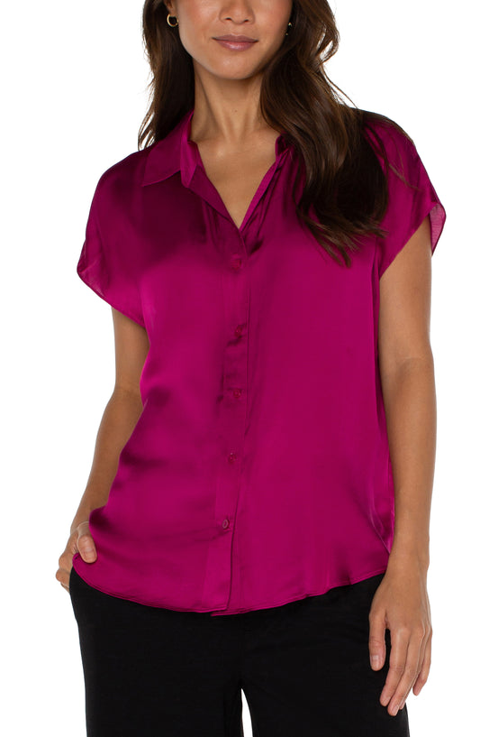 Liverpool Dolman Sleeve Blouse with Collar and Button Front (Fuchsia)