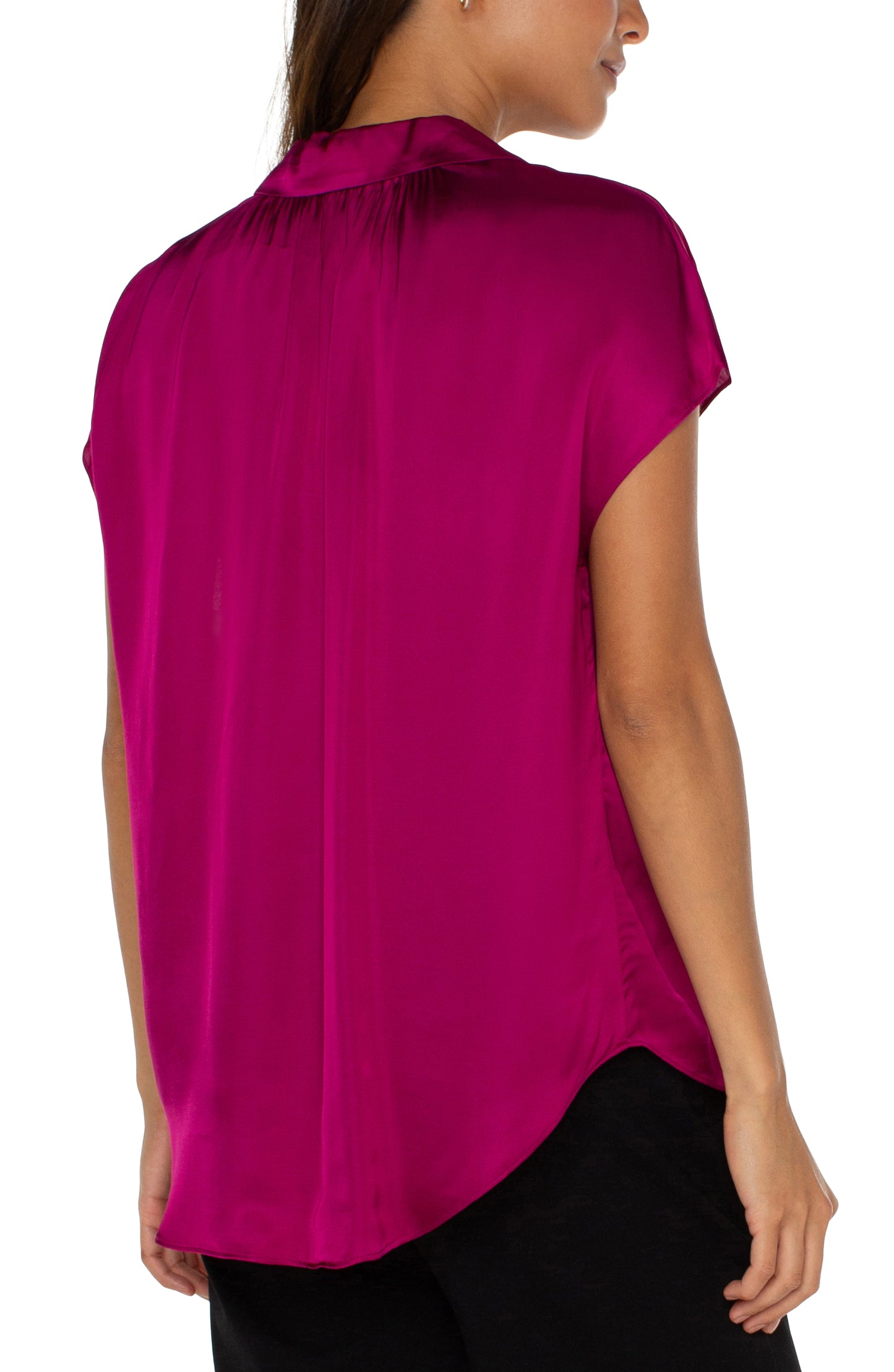 Liverpool Dolman Sleeve Blouse with Collar and Button Front (Fuchsia Kiss)