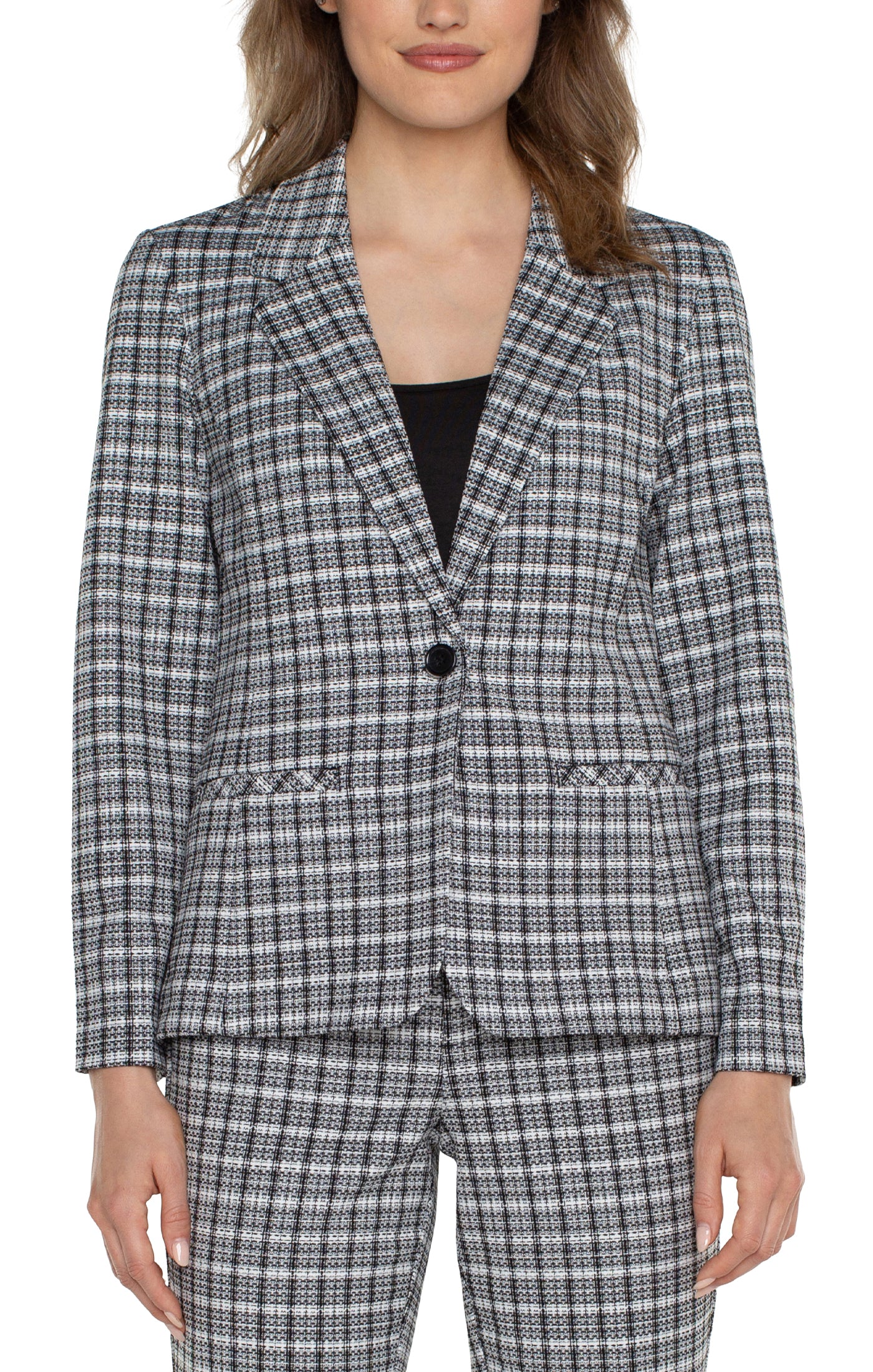 Liverpool Fitted Blazer (Black and White Plaid)