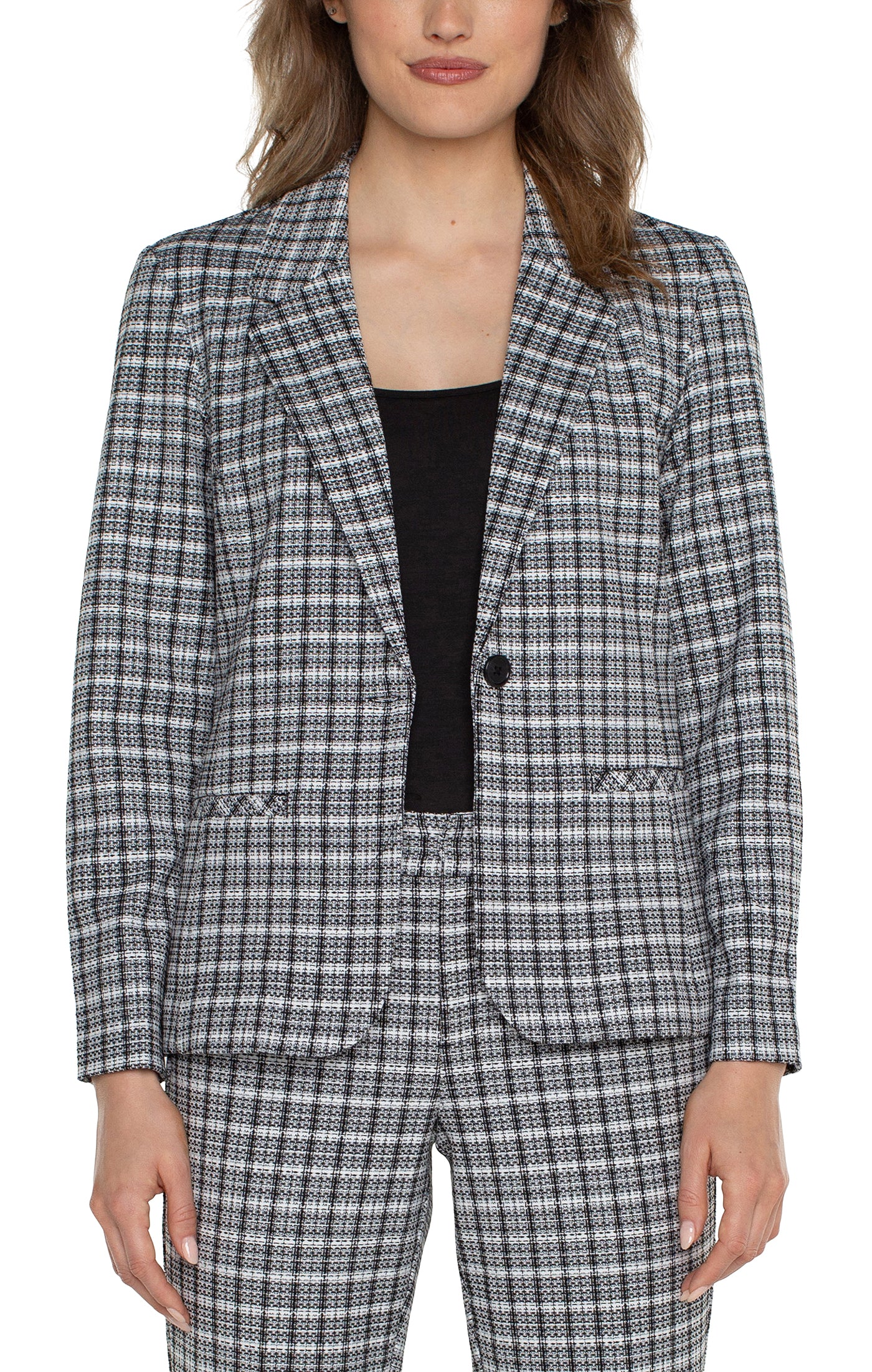 Liverpool Fitted Blazer (Black and White Plaid)