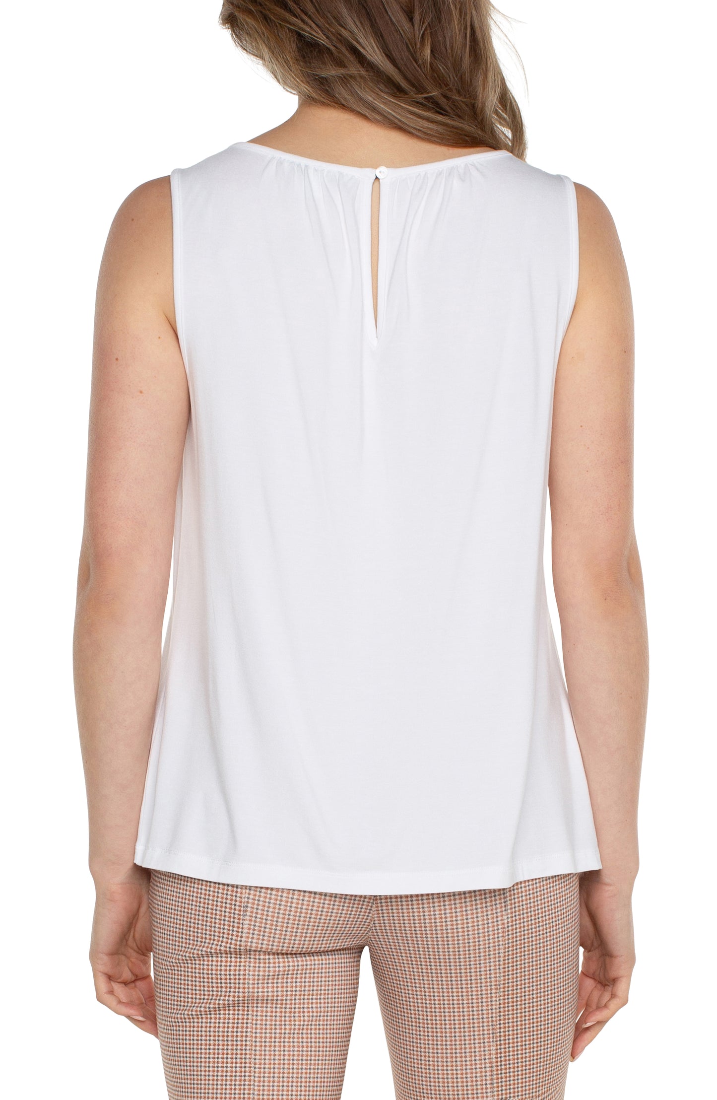 Liverpool A-Line Sleeveless Knit Top with Keyhole (White)