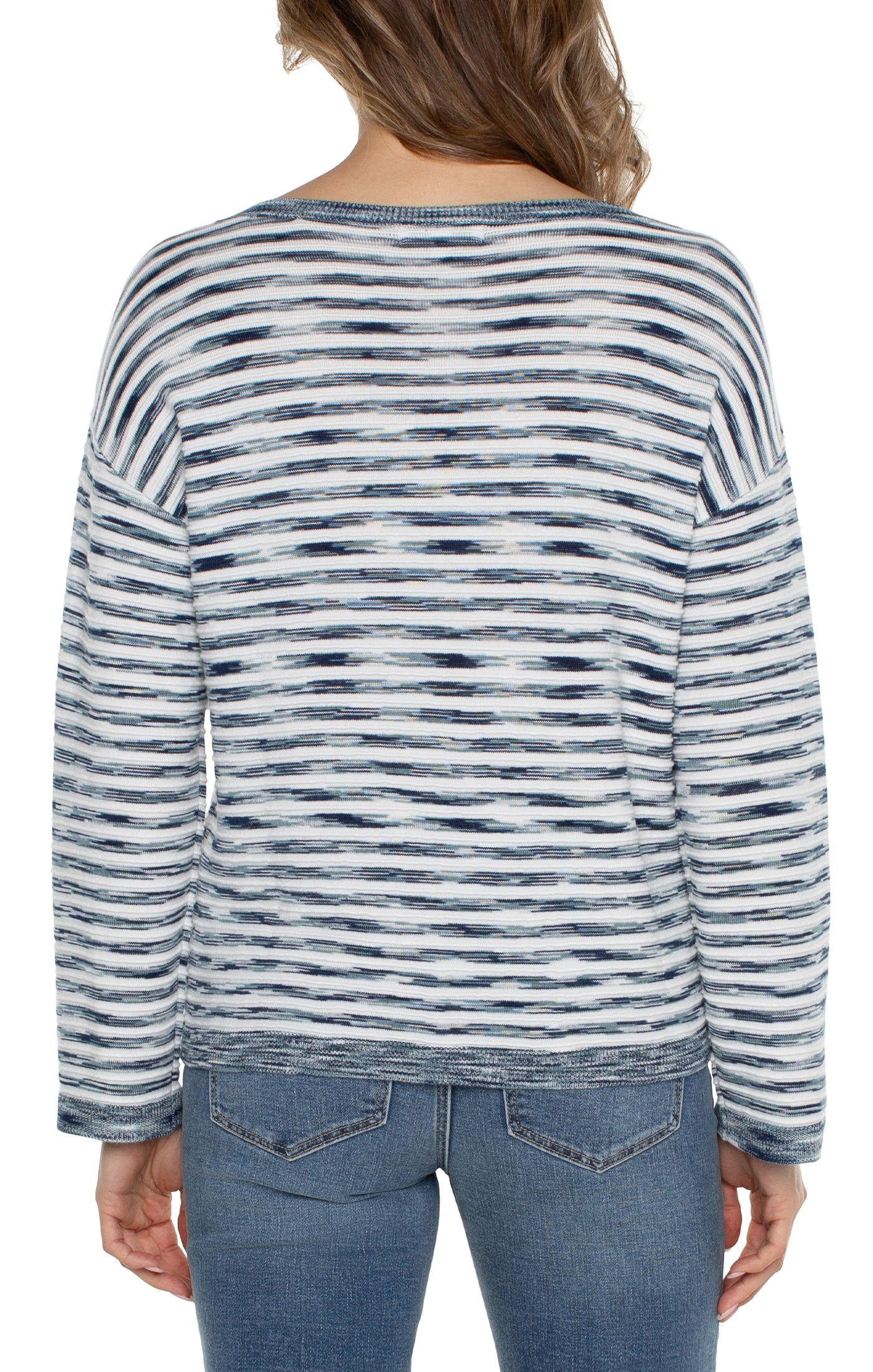 Liverpool LS Sleeve Boxy Cropped Boat Neck Sweater (Ocean Blue)