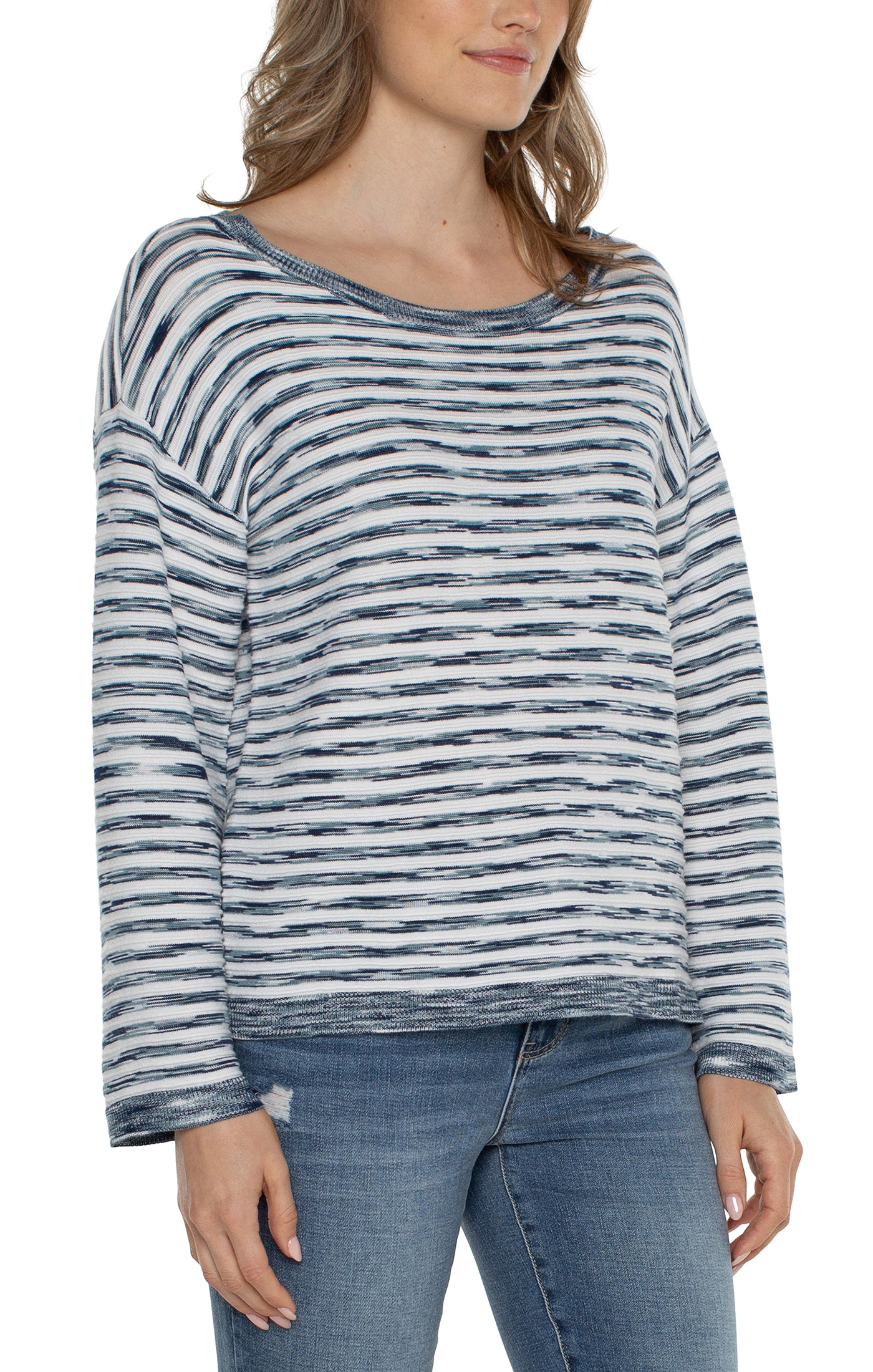 Liverpool LS Sleeve Boxy Cropped Boat Neck Sweater (Ocean Blue)