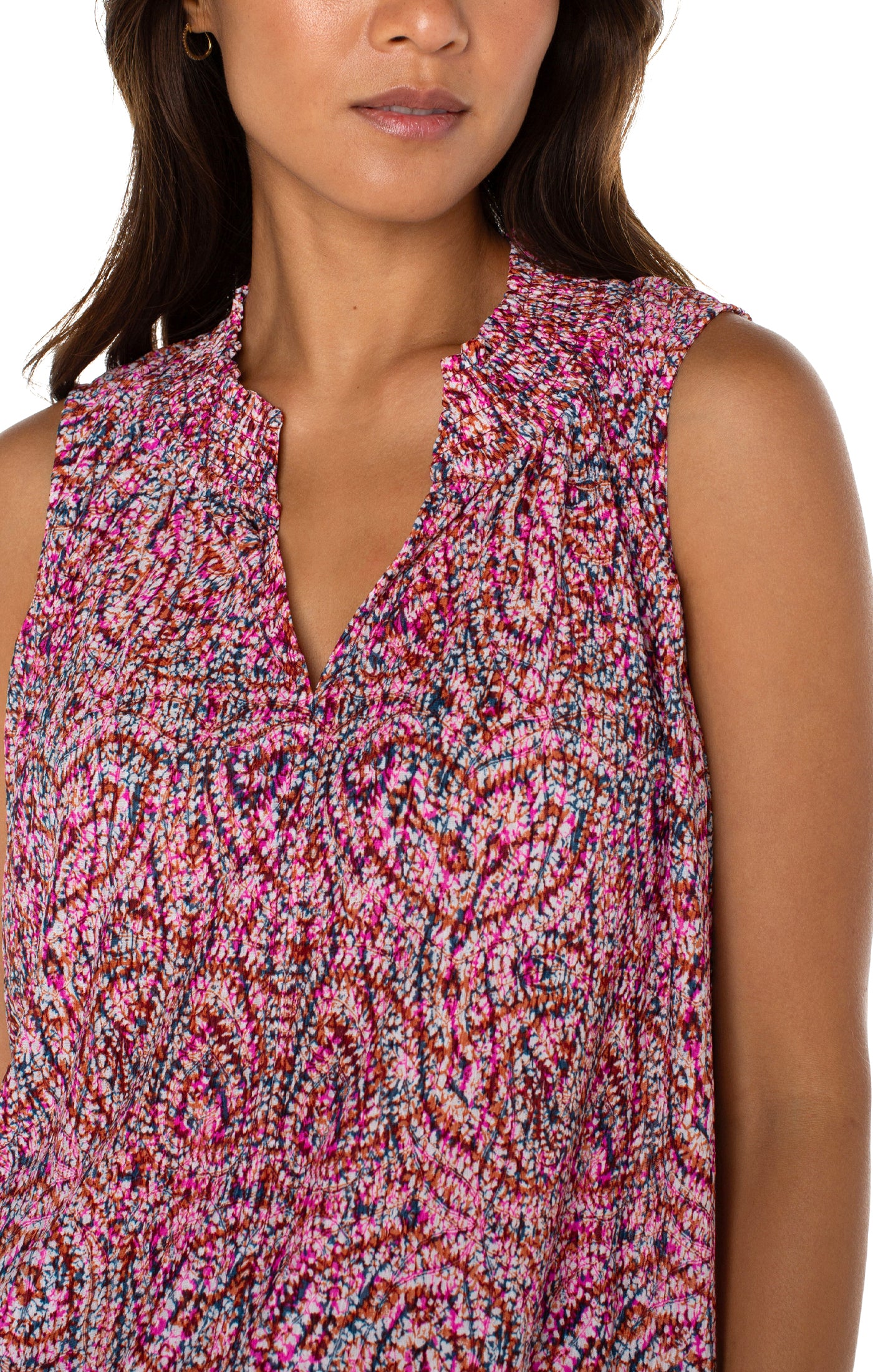 Liverpool Sleeveless Knit Blouse with Smocked Neck (paisley)