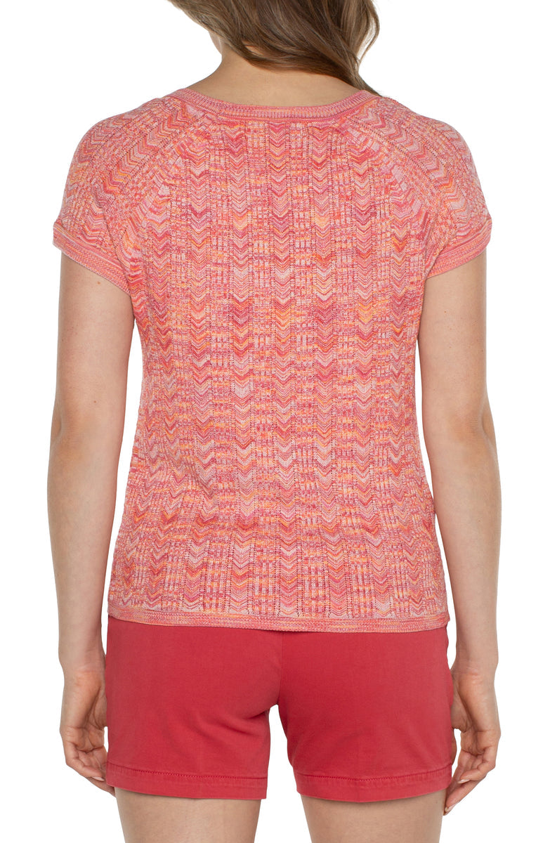 Liverpool Short Sleeve Scoop Neck Raglan Sweater (Sugar Coral Spacedye)