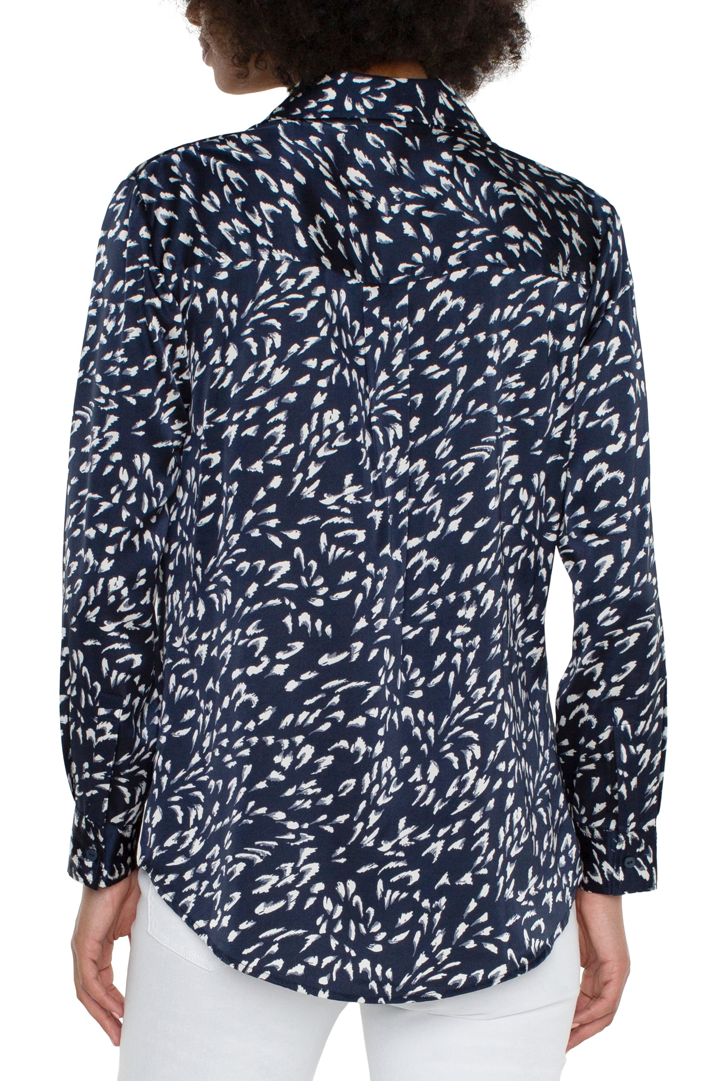 Liverpool Flap Pocket Button Front Woven Blouse (Navy Multi)