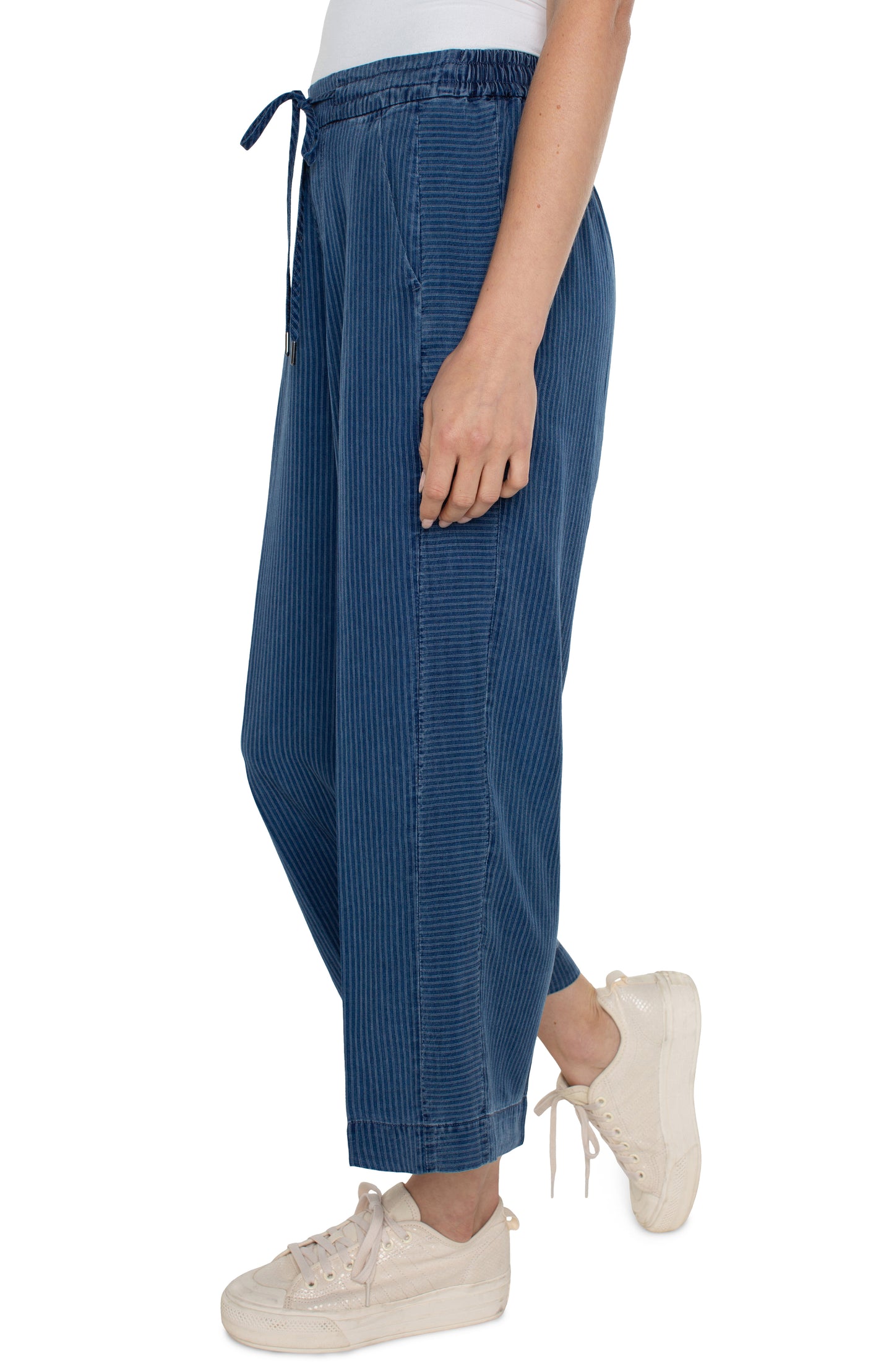 Liverpool Pull-on Culotte with Tie (Indigo Pinstripe)