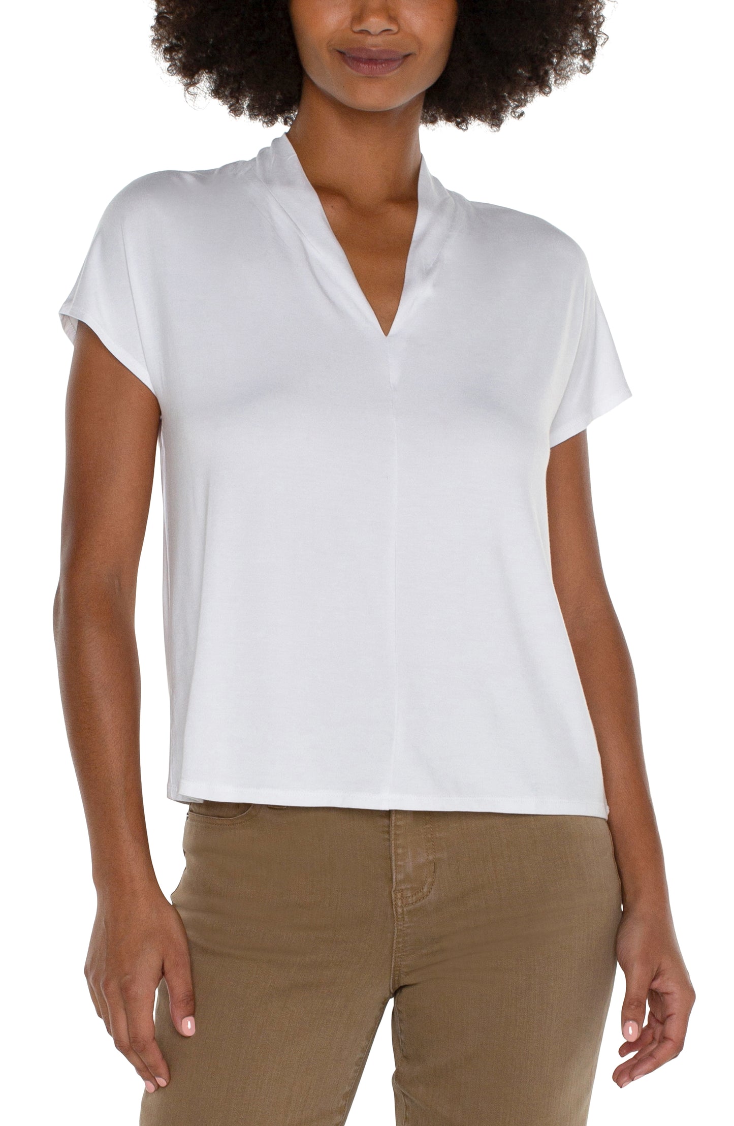 Liverpool Shawl Collar Short Sleeve Dolman Knit Top (White)