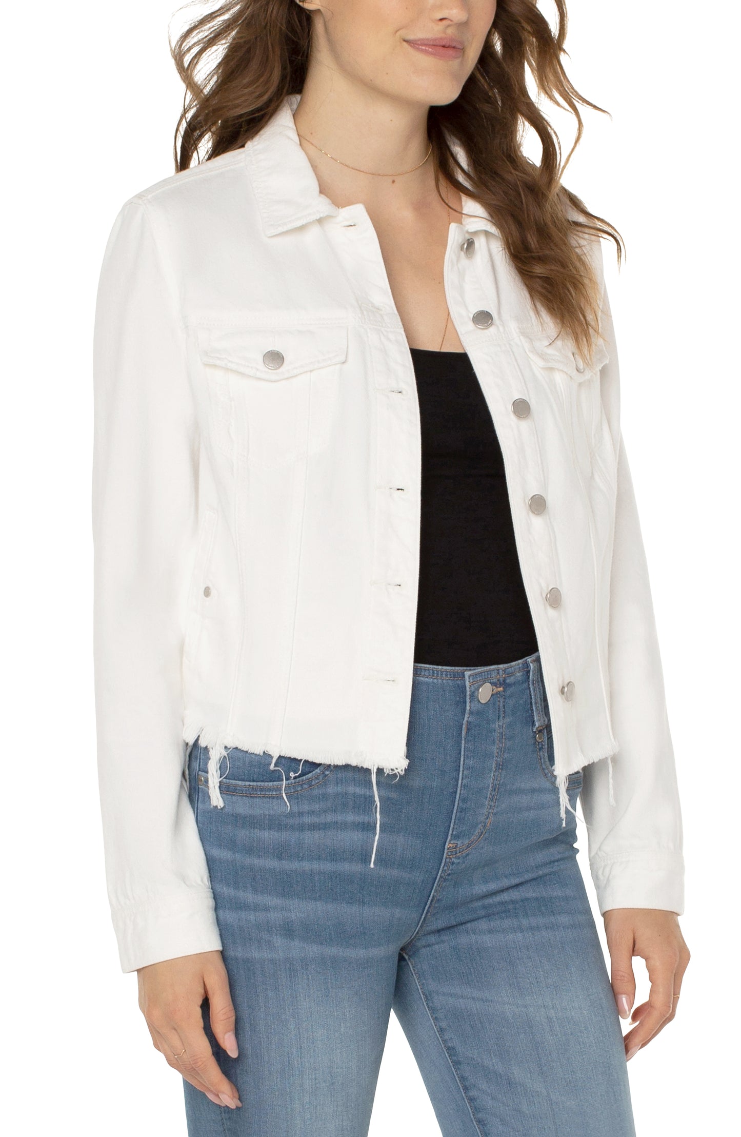 Liverpool Denim Jacket with Shredded Hem (Prairie White)