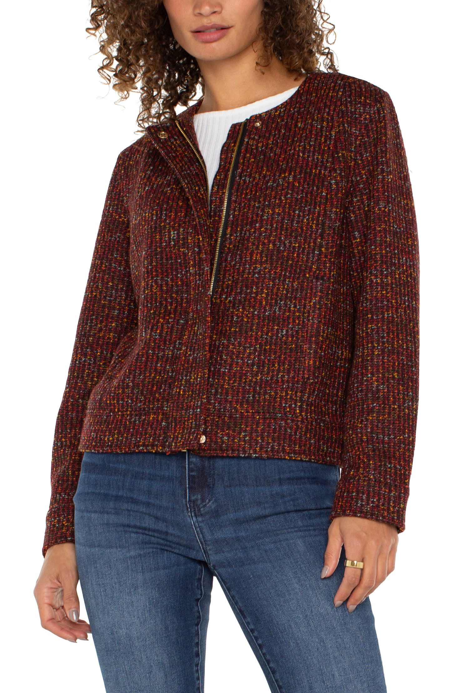 Liverpool Collarless Zip Up Jacket (Bordeaux Multi)