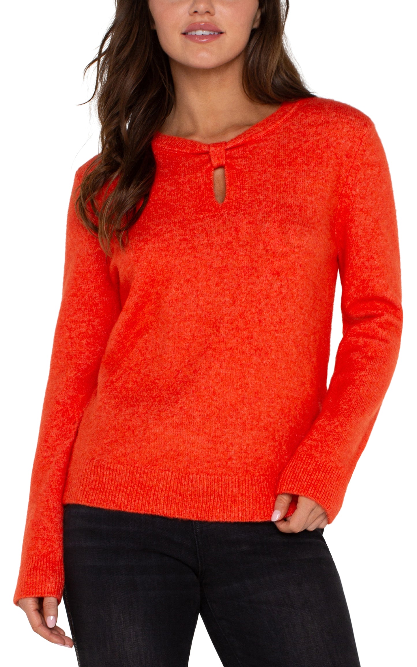 Liverpool Long Sleeve Cut Out Bow Neck Sweater (Orange)