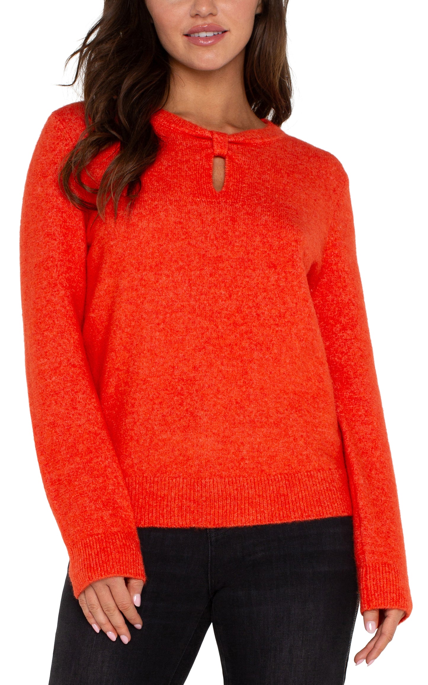 Liverpool Long Sleeve Cut Out Bow Neck Sweater (Orange)