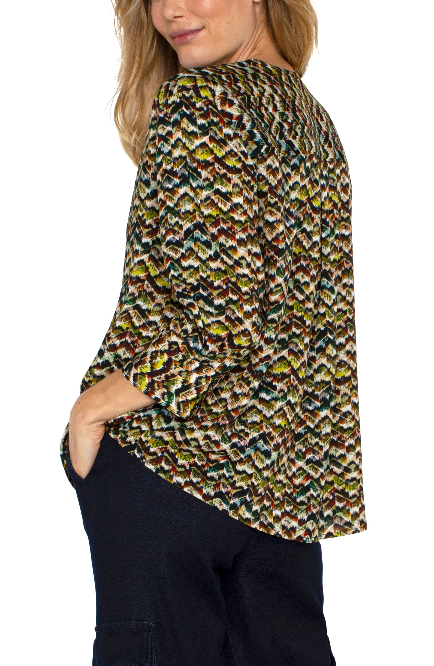 Liverpool 3/4 Sleeve Popover Woven Blouse (Tourmaline Multi)