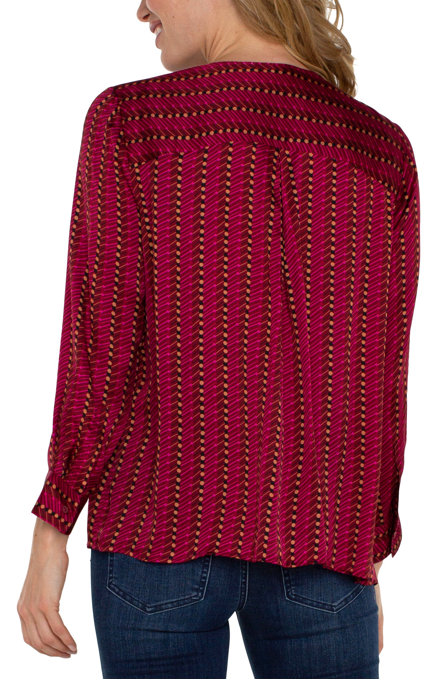 Liverpool Long Sleeve Popover Woven Blouse (Ruby Dotted Stripe)