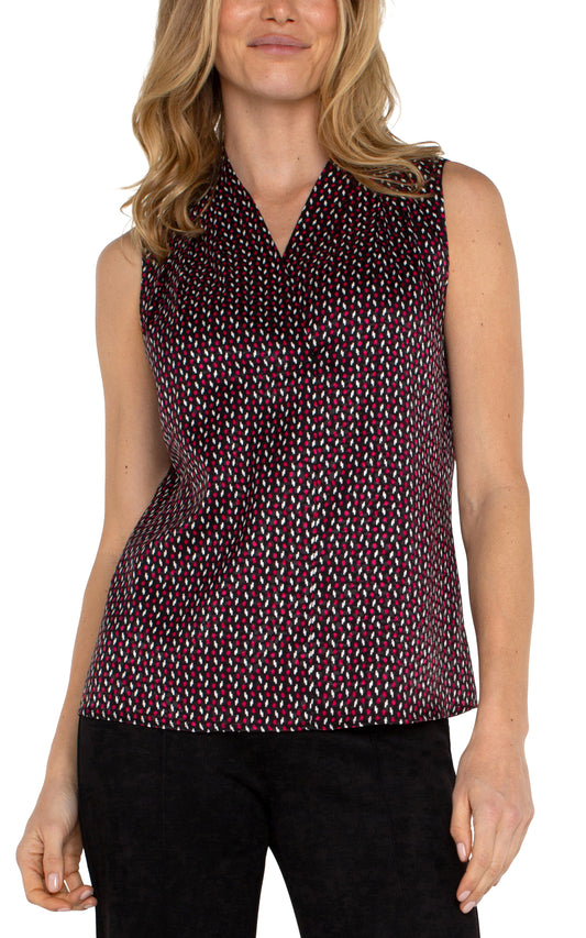 Liverpool Sleeveless Pleated Neck Woven Blouse (Star Ruby Dot)